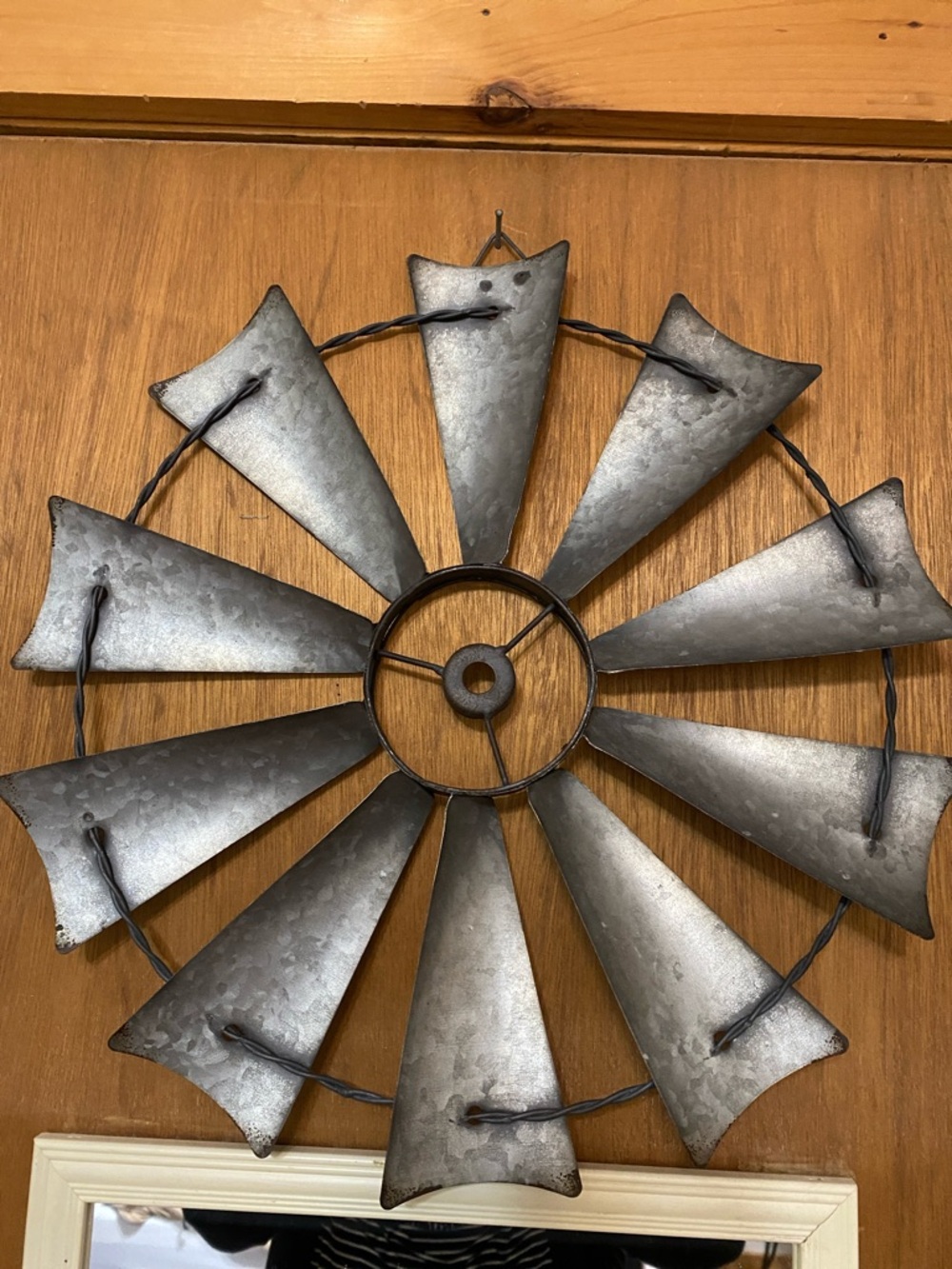 Galvanized Metal Windmill Wall Decor - Silver